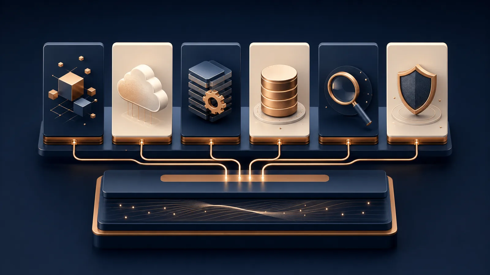 Modular technology layers for applications, cloud, ERP, data, QA and security connected into one delivery layer